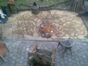 pictogramm of today - fireplace is waiting to be cleaned up to open the spring fire